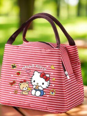 Hello Kitty Insulated Lunch Bag Cute Thermal Tote with Handles, Cartoon Print